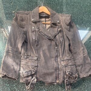 Balmain Women's Gray Denim Biker Jacket. Size 44